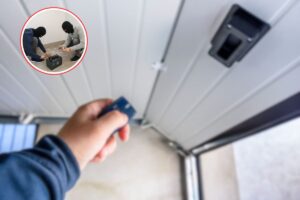 uomo che apre garage e ladri in icona rossa