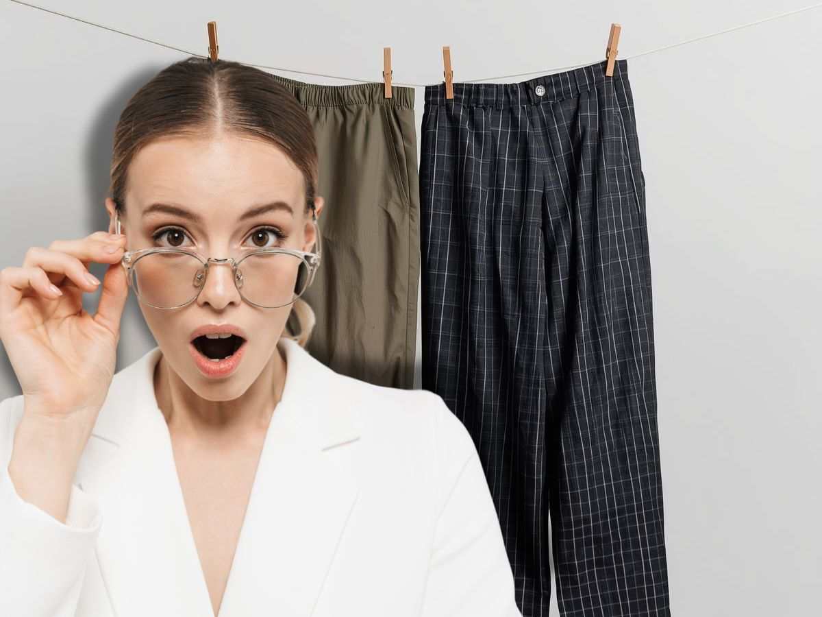 pantaloni stesi e donna sorpresa