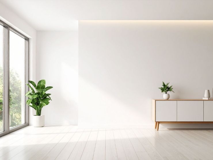 ampio soggiorno con finestra grande e pianta